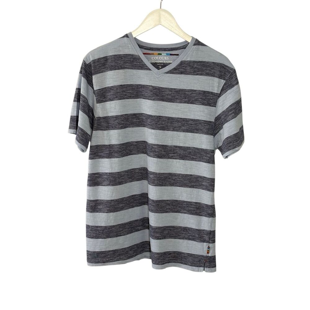 Colours by Alexander Julian blue striped cotton v-neck t-shirt - L